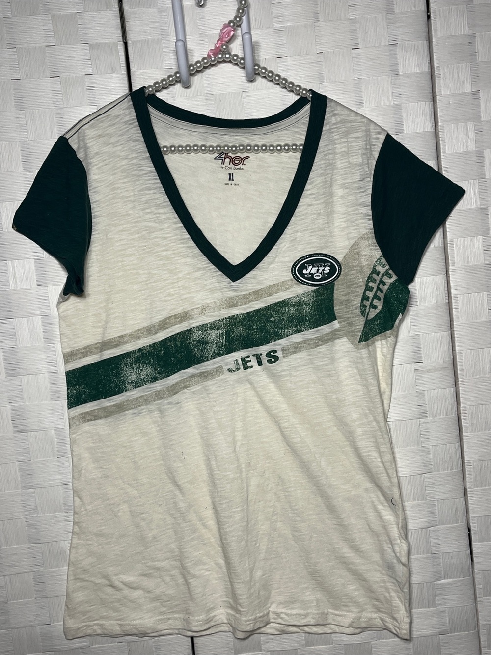 New York Jets Women’s V-Neck Tee - White & Green